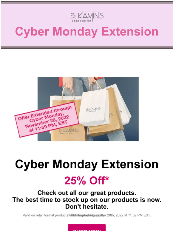 B. Kamins Cyber Monday Extension 25% Off