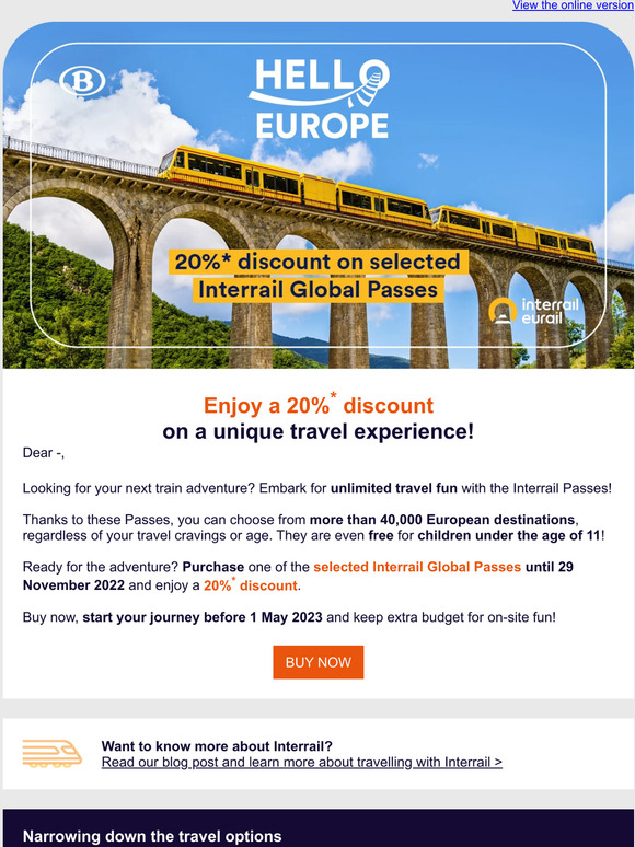 -20% on a selection Interrail Global Passes 💥