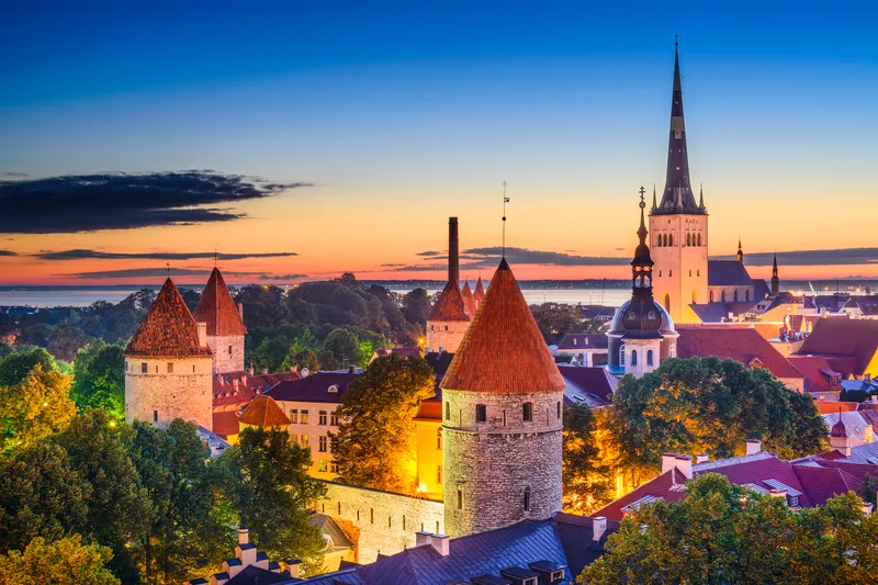 Tallinn, Estonia old city skyline at dawn