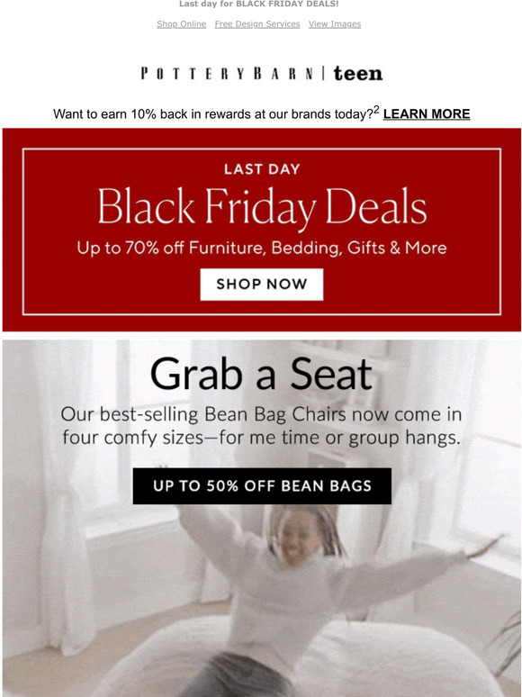 PBteen 🎁 Our 1 gift? BEAN BAG CHAIRS! Up to 50 off NOW 🎁 Milled