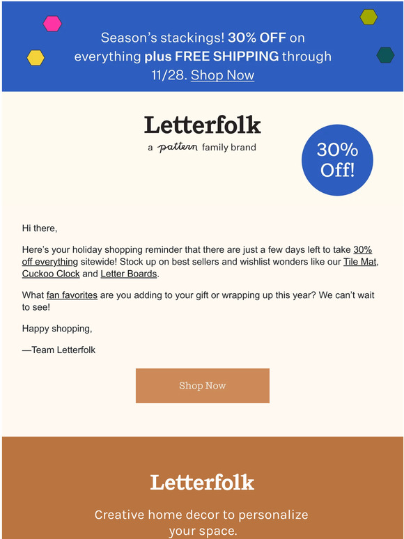 Letterfolk Two days left for Black Friday deals Milled