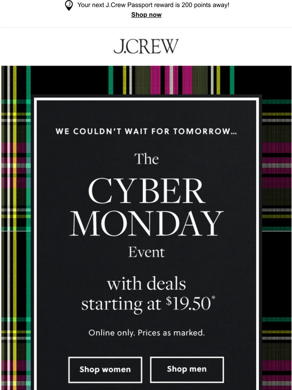 J.Crew: Just Call It Cyber SUNDAY... Our Can’t-miss Deals Start Now ...