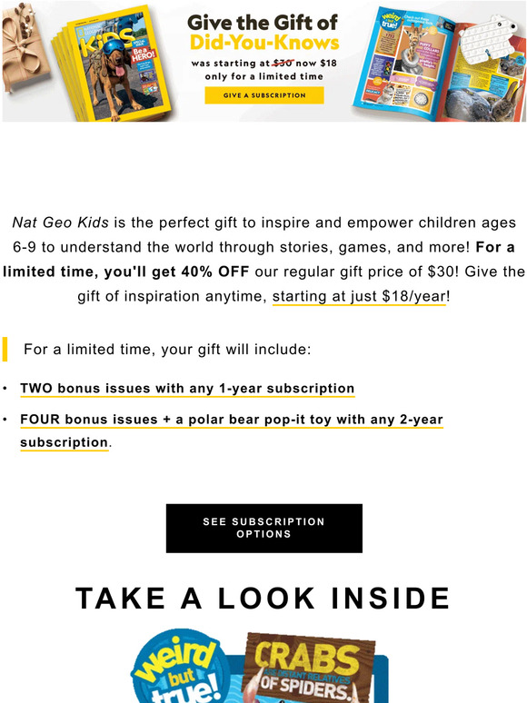 National Geographic Gift Nat Geo Kids for 40 off, only for a limited