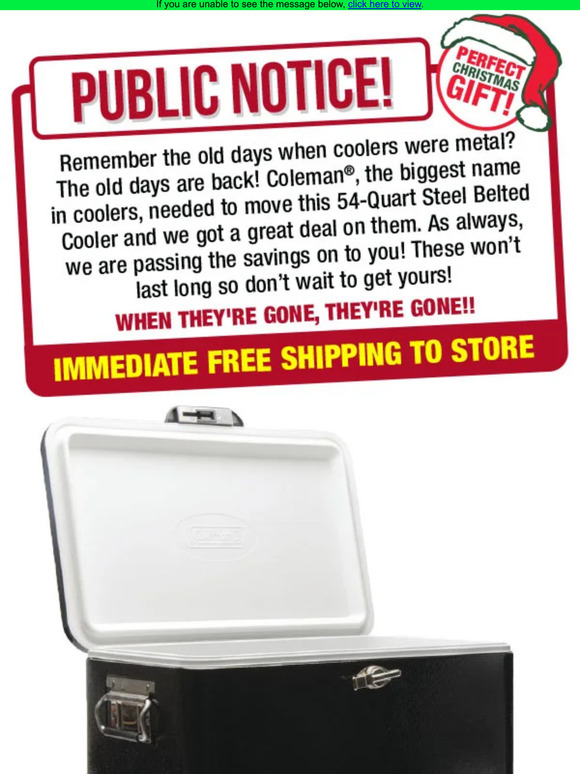 Menards Coleman® Steel Belted Cooler for 49.99 Milled