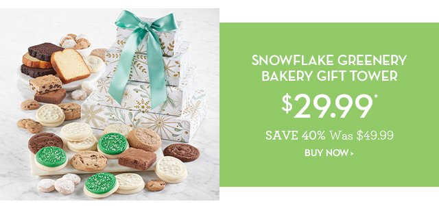 Snowflake Greenery Bakery Gift Tower