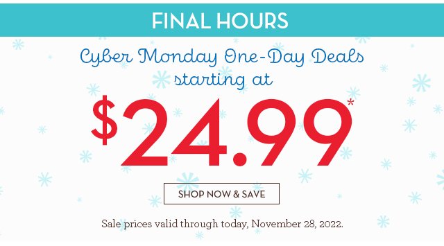 Final Hours - Cyber Monday One-Day Deals starting at $24.99*