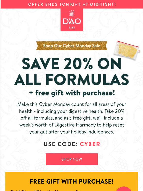 Cyber Monday Savings! 20% Off All Formulas