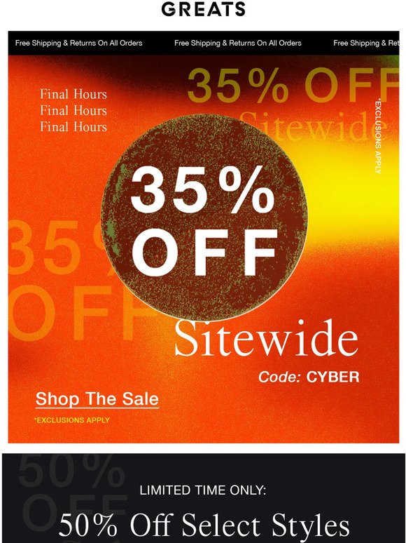 Final Hours: 35% Off Sitewide