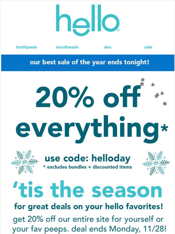 last day to get 20% off - our best sale of the year! 😁❄️