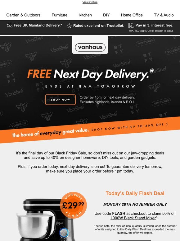⏰ Free Next Day Delivery & up to 40% off