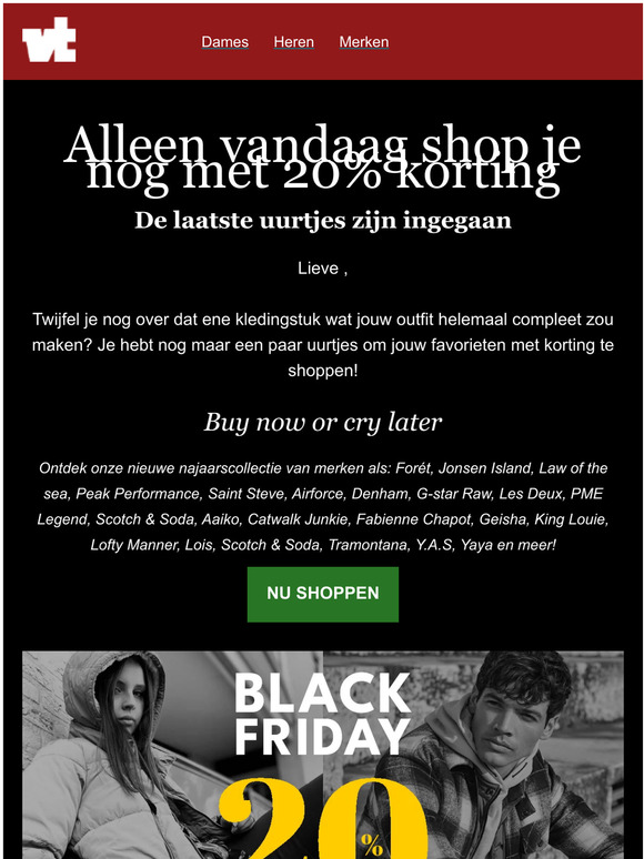 Dit is je laatste kans! Shop met 20 procent korting.