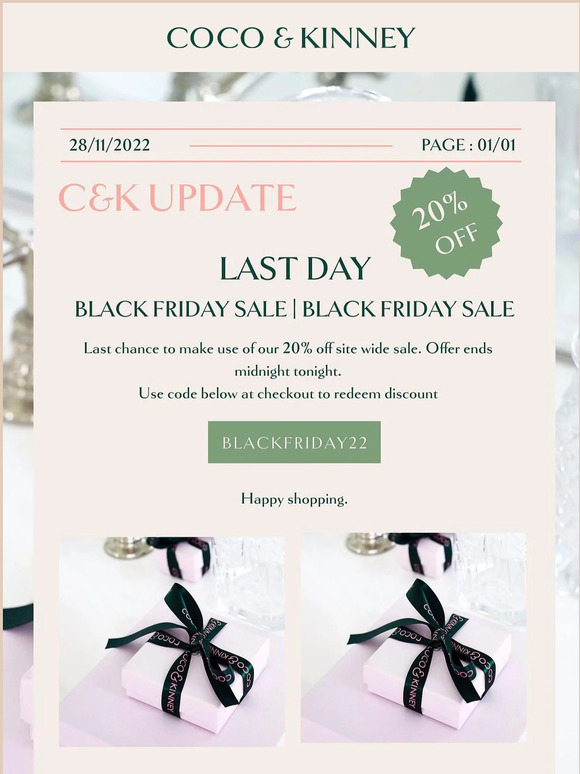 LAST DAY OF 20% OFF