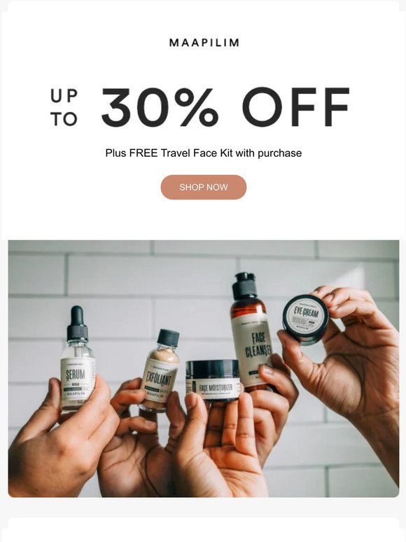 Up To 30% Off Everything + FREE Travel Face Kit