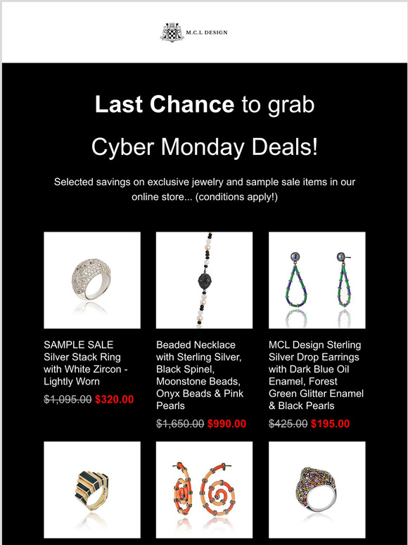 Last chance to grab MCL Design Cyber Monday Deals with selected deep discounts and sample sale items*