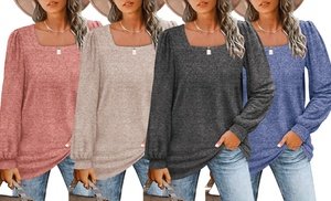 Womens Tops Casual Square Nec...