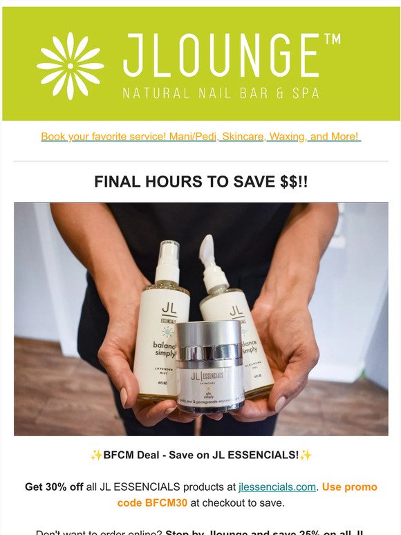 Final Hours to SAVE 30% on JL ESSENCIALS Skincare Products!