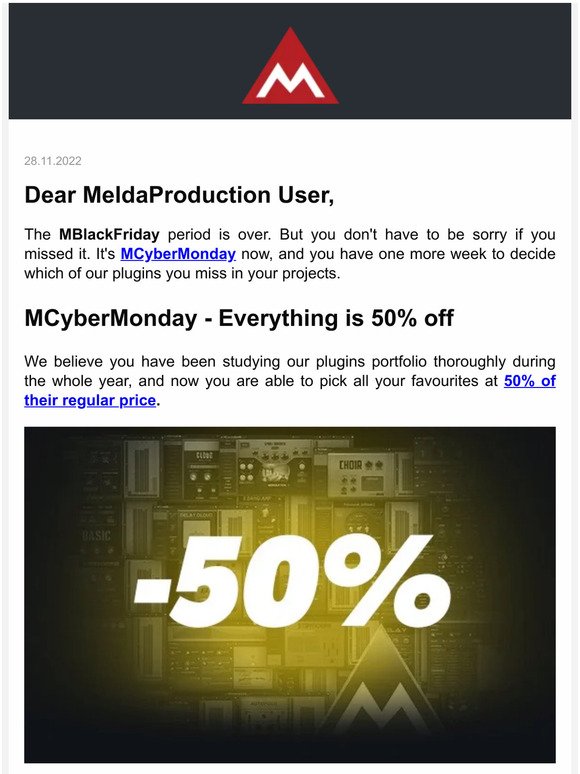 Missed MBlackFriday 2022? No worries MCyberMonday is here (everything 50% off)
