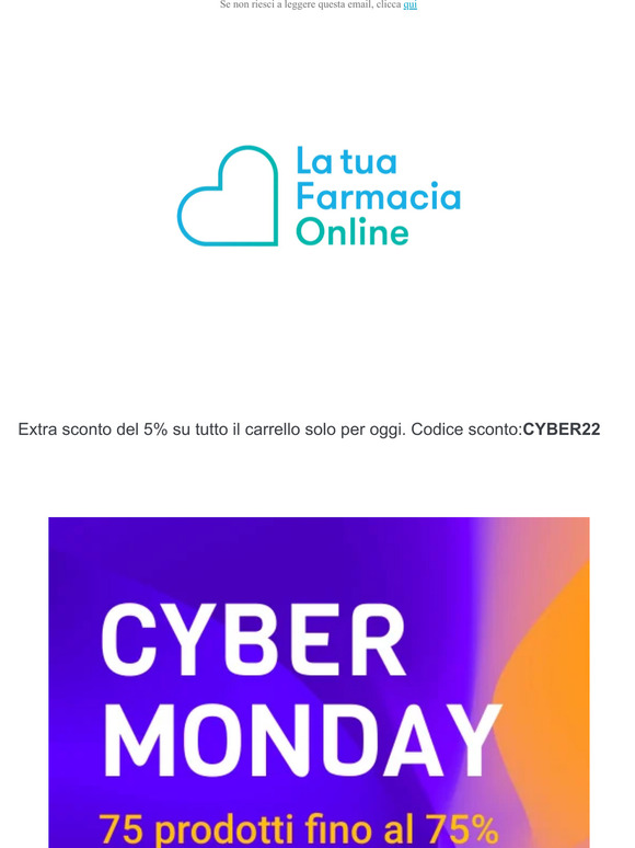 Cyber Monday 75 prodotti scontati fino al 75%. Per te extra sconto del 5% su tutto il carrello