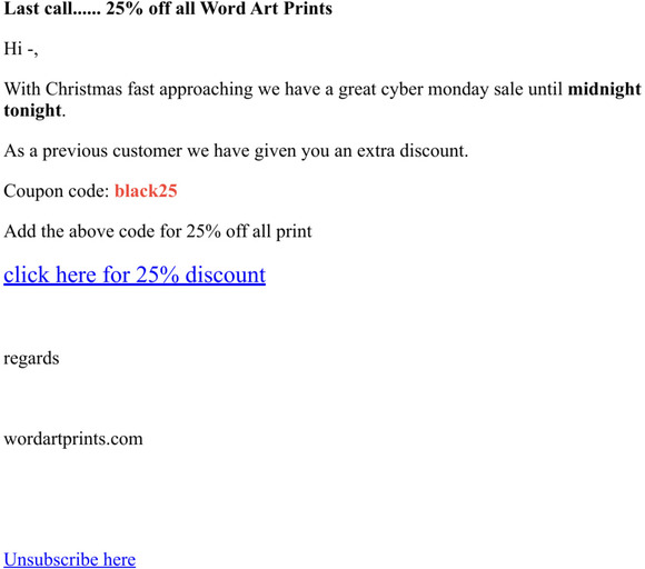 — - last call, 25% off word art prints for cyber monday