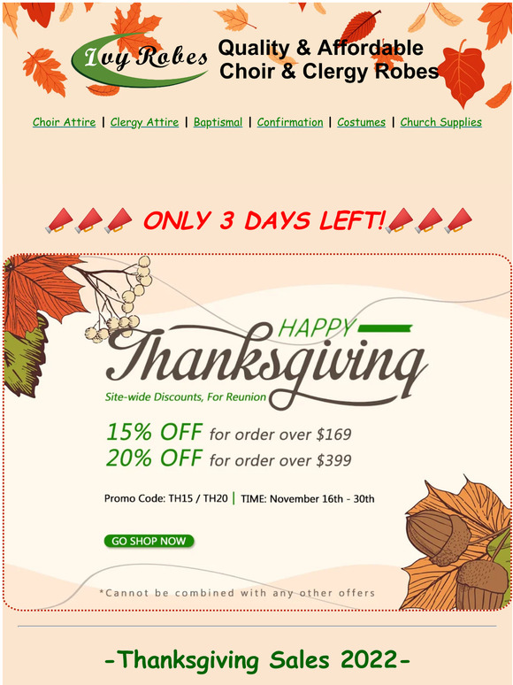 ONLY 3 DAYS LEFT! THANKSGIVING SALES 2022!