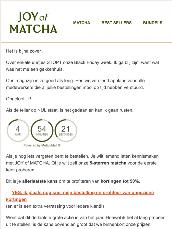Dit STOPT over enkele uurtjes ❌ 50% korting op JOY of MATCHA