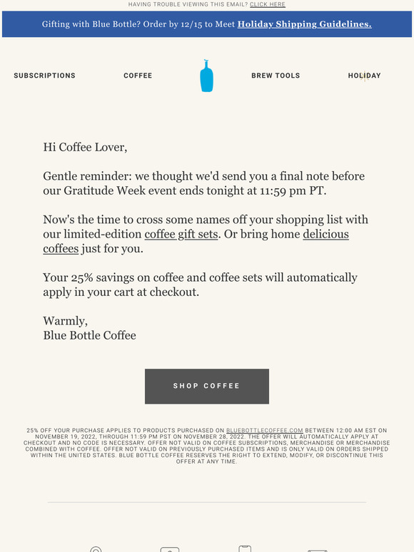 Blue Bottle Coffee Selected Bottles Limited Time Promotion 25% off