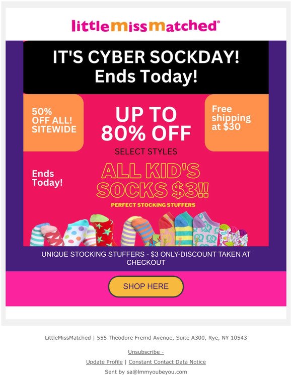 CYBER MONDAY-$3 SOCKS-50% TO 80% OFF SITE WIDE- FREE SHIPPING AT $30