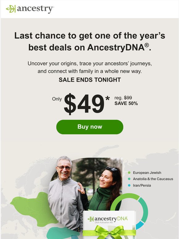 FINAL HOURS: Get AncestryDNA for only $49
