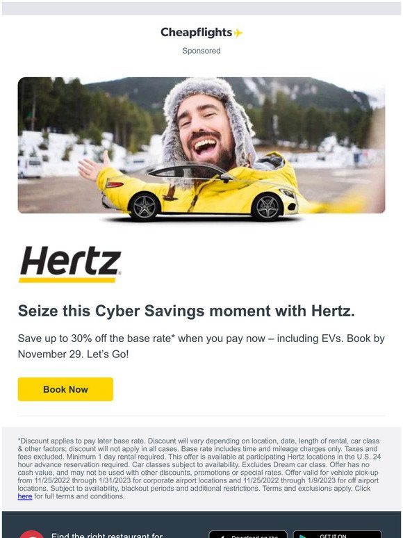🙌 Cyber Save up to 30% on Hertz car rentals