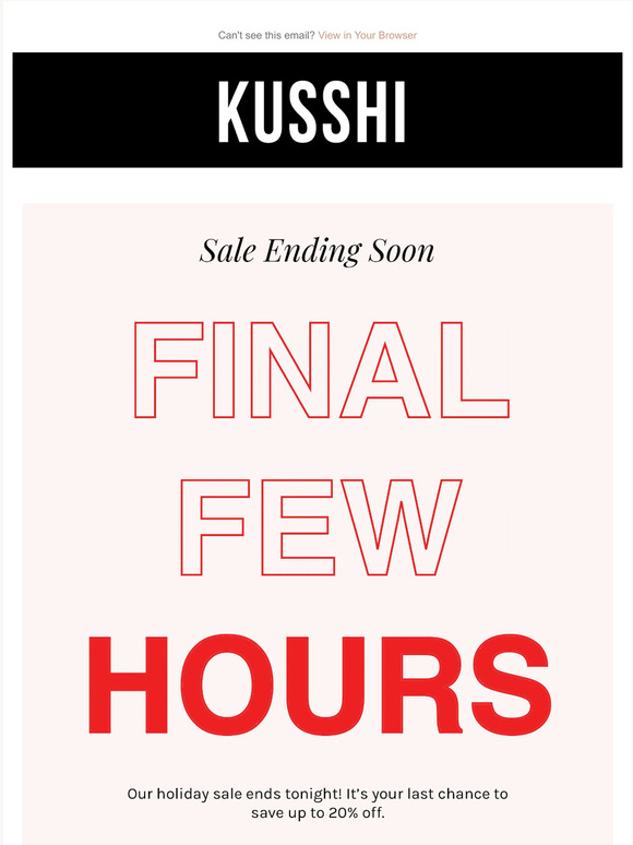 Final Few Hours: Up to 20% Off