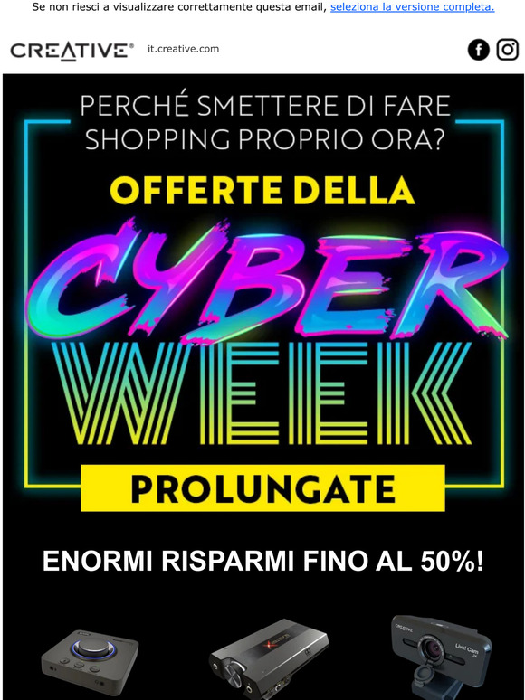 Goditi enormi sconti fino al 50% questa Cyber Week!
