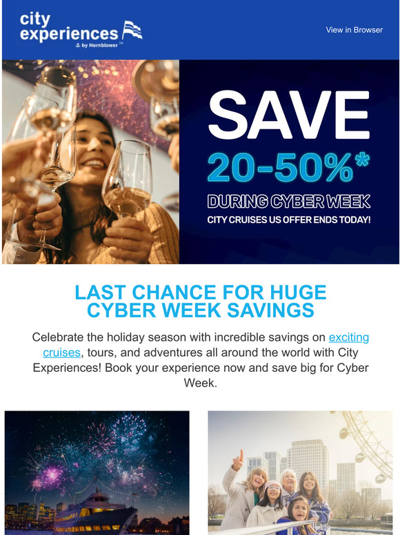 🚨⏰Last Chance! Save up to 50% on City Cruises, Walks, & Devour Tours
