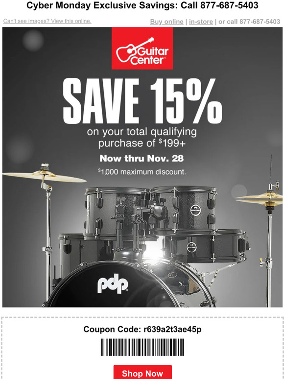 Guitar Center Your 15 off coupon expires tonight Milled