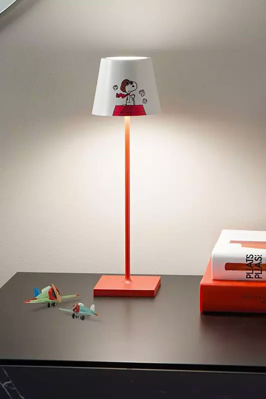 Poldina X Peanuts Rechargeable LED Table Lamp by Zafferano America.