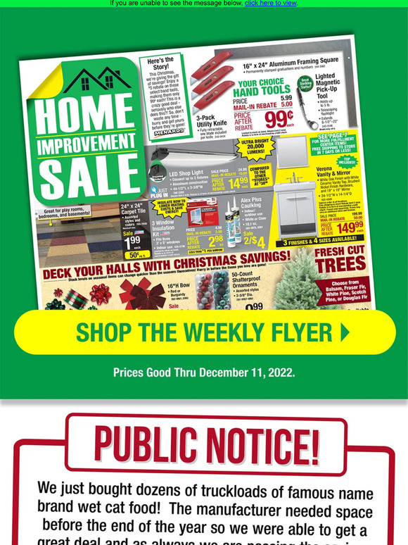 Menards 99¢ Cat Food PLUS new weekly flyer! Milled