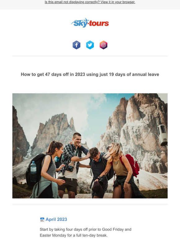 Skytours How to get 47 days off in 2023 using just 19 days of annual
