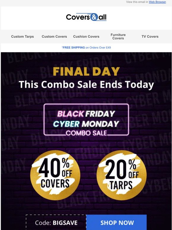 [RE:]MINDER - Final Day for Black Friday/ Cyber Monday Combo Savings Sale
