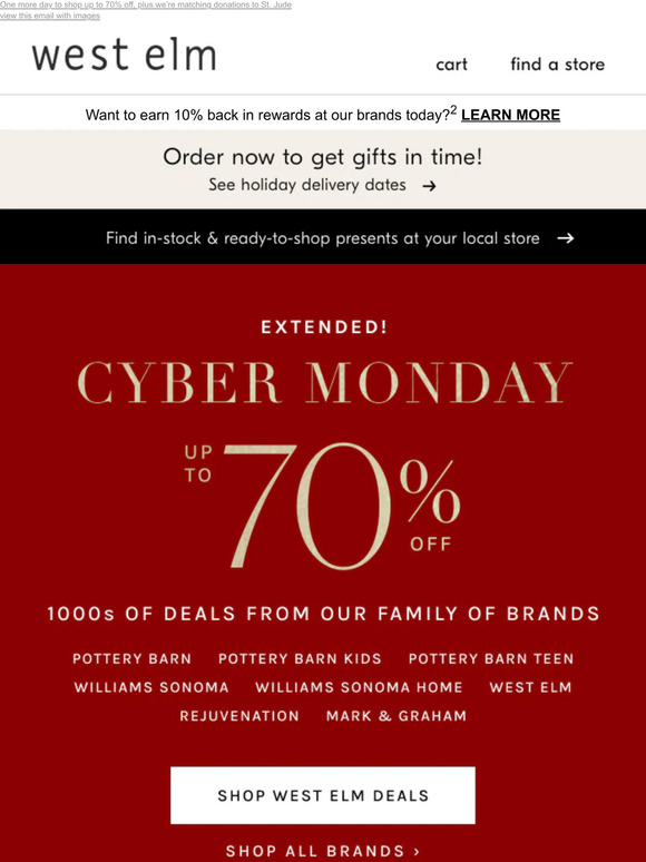 West Elm Surprise, it’s Cyber...Tuesday? Deals are still on! Milled