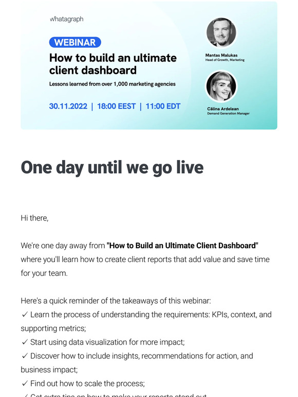 Haven't yet registered to "How to build an ultimate client dashboard"?
