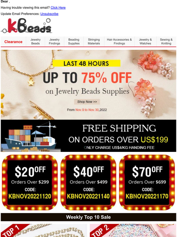 Last 48 Hours! Up to 75% OFF on Beads and Supplies + Free Shipping + Free Coupons