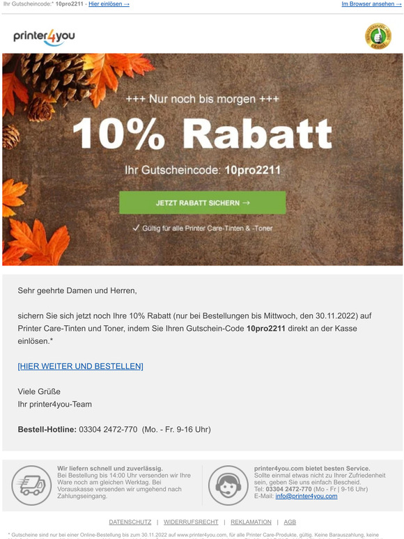Lieber Kunde, Ihr Rabattcode läuft ab!