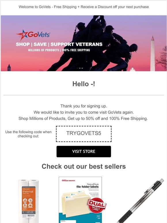 Thanks for Shopping on GoVets - Office Products, Furniture, Tools and More