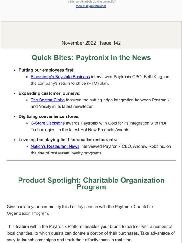 Paytronix November Newsletter: Partnerships, Charity, and Loyalty Revamps