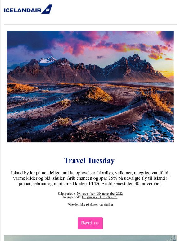 Travel Tuesday - Spar 25% på udvalgte fly til Island!