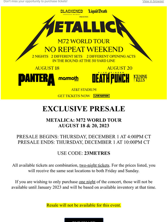 shop.dallascowboys.com: Exclusive Presale: Metallica on August 18 & 20