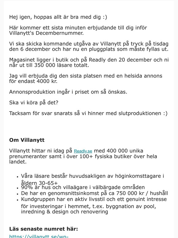 Sista minuten plats i Villanytt