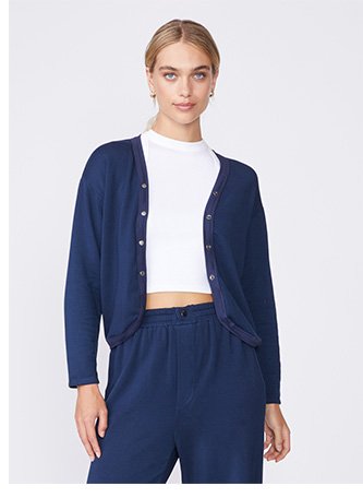 Softest Fleece Cropped Cardigan in New Navy