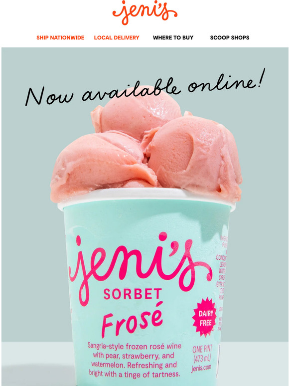 Jeni's Ice Creams Back online! Frosé sorbet Milled