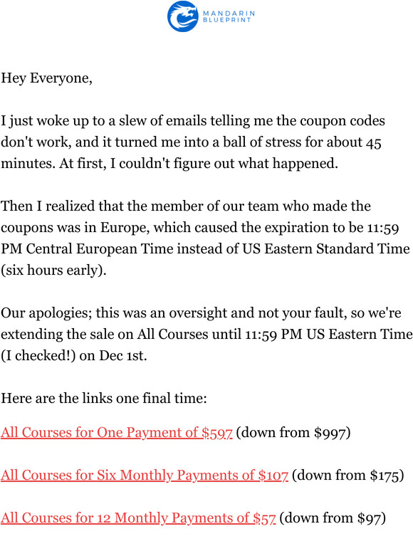 Sale extended due to coupon error
