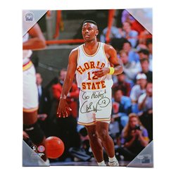 Charlie Ward Autographed Florida State Seminoles Stretched Playing Basketball Canvas with Go Noles Inscription Signed in Gold - PSA/DNA Authentic
